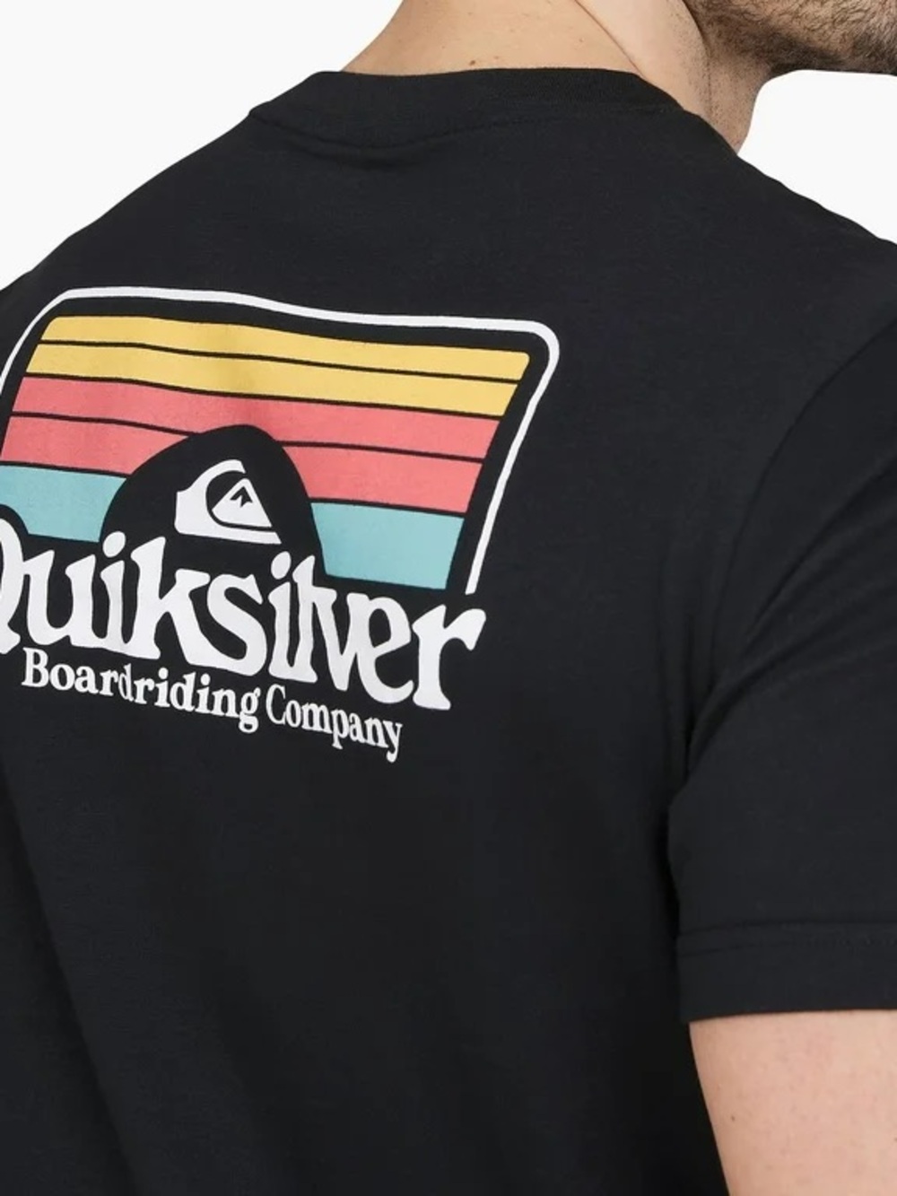 Quiksilver Navy Blue Tee with Retro Yellow Coral and Teal Stripe Logo